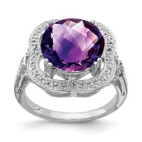 Sterling Silver Rhodium-plated Checker-Cut Amethyst Ring view 1