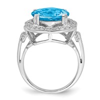 Sterling Silver Rhodium Checker-Cut Blue Topaz Ring view 2