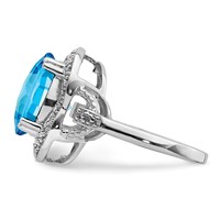 Sterling Silver Rhodium Checker-Cut Blue Topaz Ring view 3