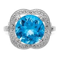 Sterling Silver Rhodium Checker-Cut Blue Topaz Ring view 5