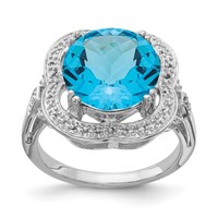 Sterling Silver Rhodium Checker-Cut Blue Topaz Ring view 1