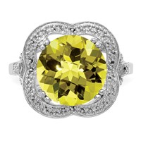 Sterling Silver Rhodium Checker-Cut Lemon Quartz Ring view 5