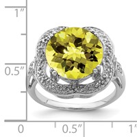 Sterling Silver Rhodium Checker-Cut Lemon Quartz Ring view 4