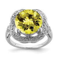 Sterling Silver Rhodium Checker-Cut Lemon Quartz Ring view 1
