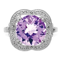 Sterling Silver Rhodium Checker-Cut Pink Quartz Ring view 5