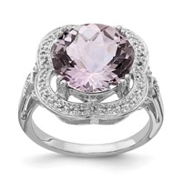 Sterling Silver Rhodium Checker-Cut Pink Quartz Ring view 1