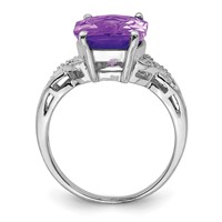 Sterling Silver Rhodium-plated Checker-Cut Amethyst Ring view 2