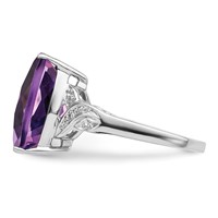 Sterling Silver Rhodium-plated Checker-Cut Amethyst Ring view 4