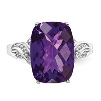 Sterling Silver Rhodium-plated Checker-Cut Amethyst Ring view 5