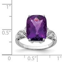 Sterling Silver Rhodium-plated Checker-Cut Amethyst Ring view 3