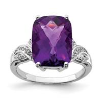 Sterling Silver Rhodium-plated Checker-Cut Amethyst Ring view 1