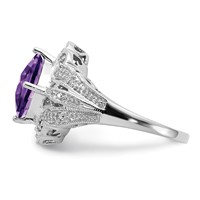 Sterling Silver Rhodium-plated Checker-Cut Amethyst & Diamond Ring view 3