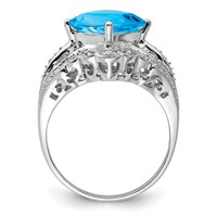 Sterling Silver Rhodium Checker-Cut Blue Topaz & Diam. Ring view 2