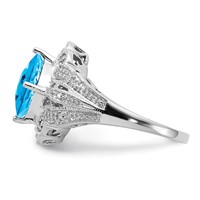 Sterling Silver Rhodium Checker-Cut Blue Topaz & Diam. Ring view 4