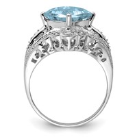 Sterling Silver Rhodium Checker-Cut Sky Blue Topaz & Diam. Ring view 2