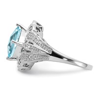 Sterling Silver Rhodium Checker-Cut Sky Blue Topaz & Diam. Ring view 4