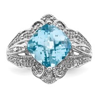 Sterling Silver Rhodium Checker-Cut Sky Blue Topaz & Diam. Ring view 5
