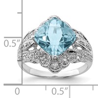 Sterling Silver Rhodium Checker-Cut Sky Blue Topaz & Diam. Ring view 3