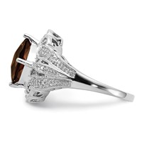 Sterling Silver Rhodium Checker-Cut Smoky Quartz & Diam. Ring view 3