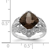 Sterling Silver Rhodium Checker-Cut Smoky Quartz & Diam. Ring view 4