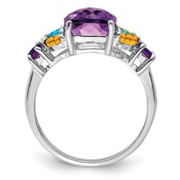 Sterling Silver Rhodium-plated Amethyst, Blue Topaz & Citrine Ring view 2