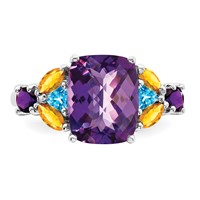 Sterling Silver Rhodium-plated Amethyst, Blue Topaz & Citrine Ring view 5