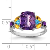 Sterling Silver Rhodium-plated Amethyst, Blue Topaz & Citrine Ring view 3