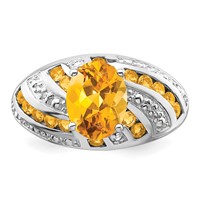 Sterling Silver Rhodium-plated Citrine & Diamond Ring view 5