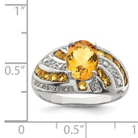 Sterling Silver Rhodium-plated Citrine & Diamond Ring view 3