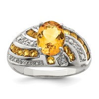 Sterling Silver Rhodium-plated Citrine & Diamond Ring view 1
