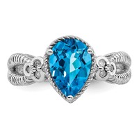 Sterling Silver Rhodium Blue Topaz & Diam. Ring view 5