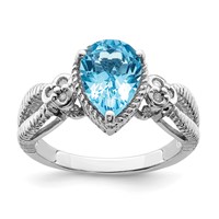 Sterling Silver Rhodium Blue Topaz & Diam. Ring view 1
