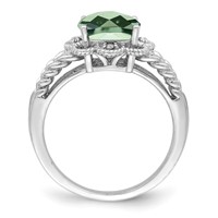 Sterling Silver Rhodium Checker-Cut Green Quartz & Diam. Ring view 2