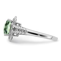 Sterling Silver Rhodium Checker-Cut Green Quartz & Diam. Ring view 4