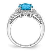 Sterling Silver Rhodium Checker-Cut Blue Topaz & Diam. Ring view 2