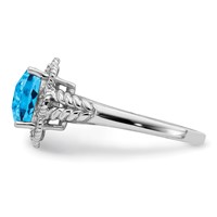 Sterling Silver Rhodium Checker-Cut Blue Topaz & Diam. Ring view 3