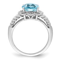 Sterling Silver Rhodium Checker-Cut Sky Blue Topaz & Diam. Ring view 2