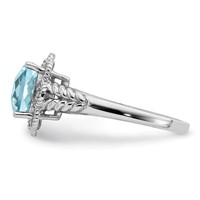 Sterling Silver Rhodium Checker-Cut Sky Blue Topaz & Diam. Ring view 4