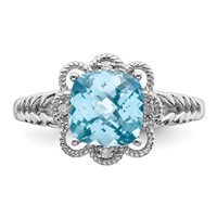 Sterling Silver Rhodium Checker-Cut Sky Blue Topaz & Diam. Ring view 5