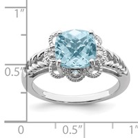 Sterling Silver Rhodium Checker-Cut Sky Blue Topaz & Diam. Ring view 3