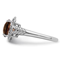 Sterling Silver Rhodium Checker-Cut Smoky Quartz & Diam. Ring view 4