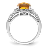 Sterling Silver Rhodium Checker-Cut Whiskey Quartz & Diam. Ring view 2