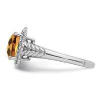 Sterling Silver Rhodium Checker-Cut Whiskey Quartz & Diam. Ring view 4
