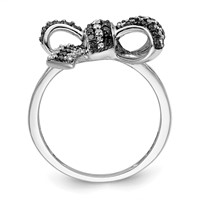 White Night Sterling Silver Rhodium-plated Black and White Diamond Bow Ring view 2
