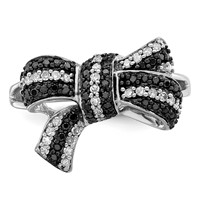 White Night Sterling Silver Rhodium-plated Black and White Diamond Bow Ring view 4