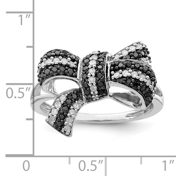 White Night Sterling Silver Rhodium-plated Black and White Diamond Bow Ring