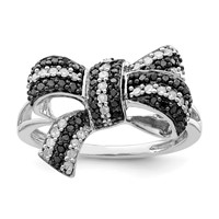 White Night Sterling Silver Rhodium-plated Black and White Diamond Bow Ring view 1