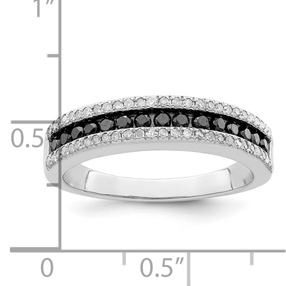 White Night Sterling Silver Rhodium-plated Black and White Diamond Band