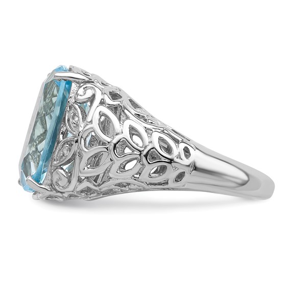 Sterling Silver Rhodium Sky Blue Topaz & Diam. Ring