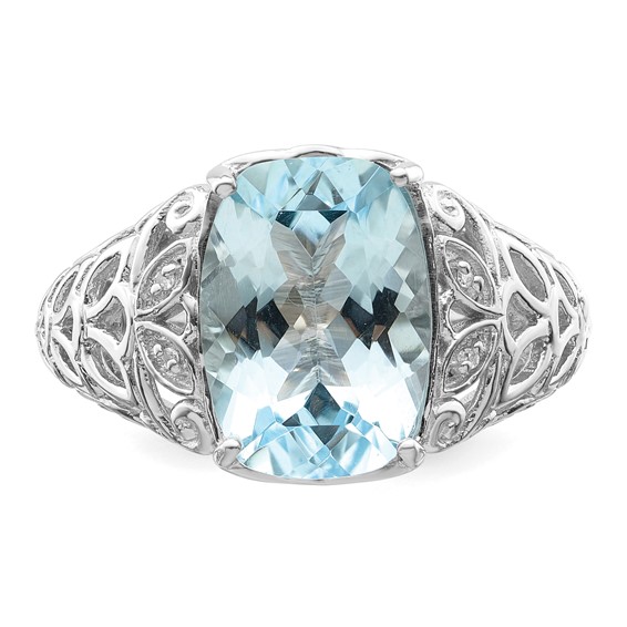 Sterling Silver Rhodium Sky Blue Topaz & Diam. Ring
